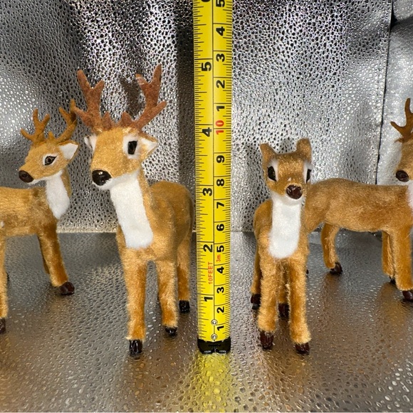 Deer buck fawn faux fur Set of 6 Brown and White Reindeer Figurines - Picture 8 of 10